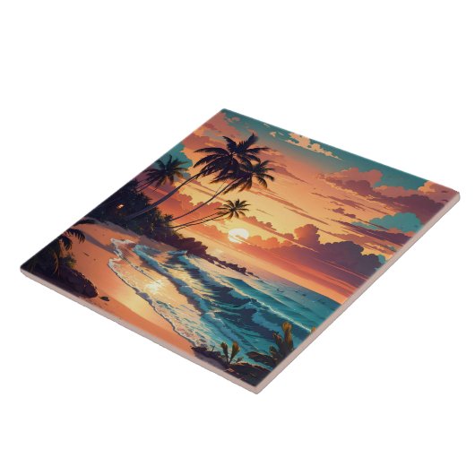 Tropisch strand Sunset Groot Tegeltje (Zijkant)