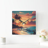 Tropisch strand Sunset Groot Vierkante Klok (Huis)