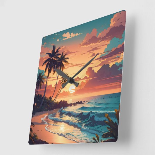 Tropisch strand Sunset Groot Vierkante Klok (Hoek)