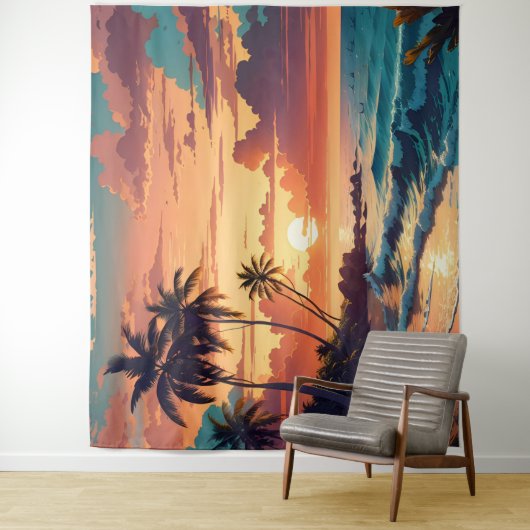 Tropisch strand Sunset Groot Wandkleed (In situ)