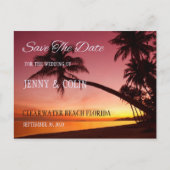 Tropisch strand Sunset Palm Trees Save the Date Aankondigingskaart (Voorkant)