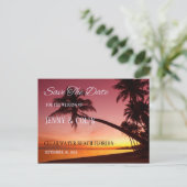 Tropisch strand Sunset Palm Trees Save the Date Aankondigingskaart (Staand voorkant)