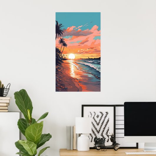 Tropisch strand Sunset Poster (Thuiskantoor)