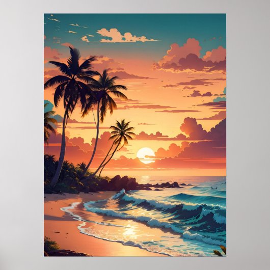 Tropisch strand Sunset Poster (Voorkant)