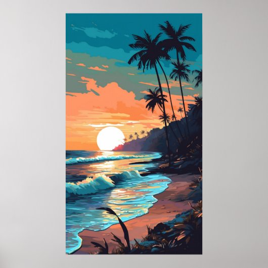 Tropisch strand Sunset Poster (Voorkant)