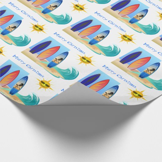 Tropisch strand Surfboard Ocean Merry kerst Cadeaupapier (Hoek)