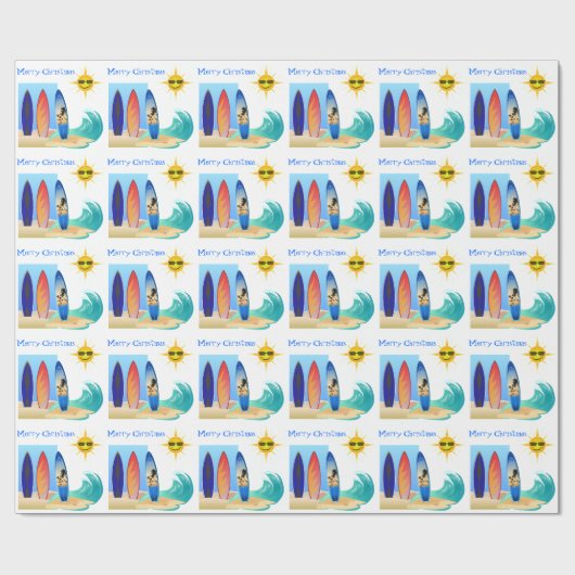 Tropisch strand Surfboard Ocean Merry kerst Cadeaupapier (Vlak)