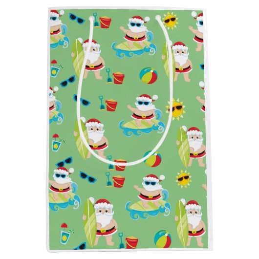 Tropisch strand Surfende Kerstmis met kerstmis Medium Cadeauzakje (Voorkant)