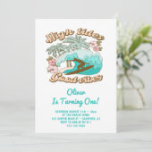 Tropisch strand surfplank jongen 1e verjaardag kaart (Staand voorkant)