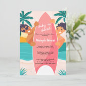 Tropisch strand surfplank palmboom Baby shower Inv Kaart (Staand voorkant)