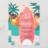Tropisch strand surfplank palmboom Baby shower Inv Kaart (Voorkant / Achterkant)