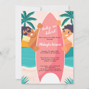 Tropisch strand surfplank palmboom Baby shower Inv Kaart