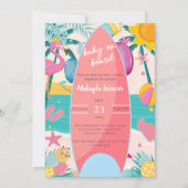 Tropisch strand surfplank palmboom Baby shower Inv Kaart (Voorkant)