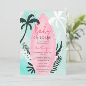 Tropisch strand surfplank palmboom Baby shower Kaart (Staand voorkant)
