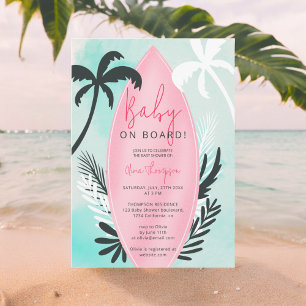 Tropisch strand surfplank palmboom Baby shower Kaart