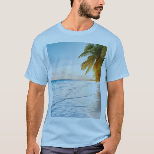 Tropisch strand T-shirt bij zonsondergang (Voorkant)