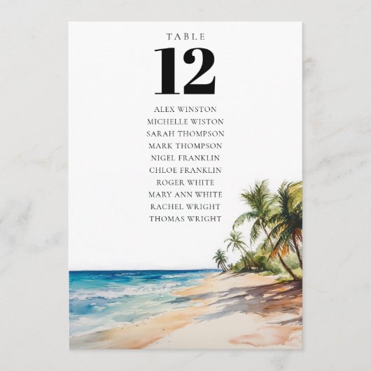Tropisch strand tafelnummer zitplaatskaart (Voorkant)