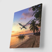 Tropisch strand Tahiti Sunset Vierkante Klok (Hoek)