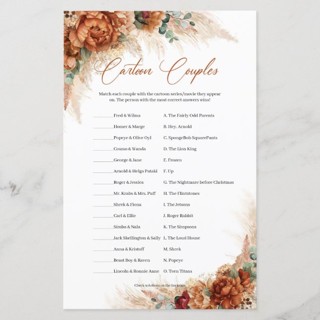 Tropisch strand terracotta pampas Cartoon Couples (Voorkant)