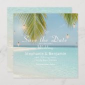 Tropisch strand Turquoise Palm Tree Square Flat Save The Date (Voorkant / Achterkant)