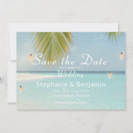 Tropisch strand Turquoise palmen trouwdag  Save The Date