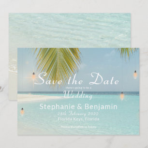 Tropisch strand Turquoise palmen trouwdag  Save The Date