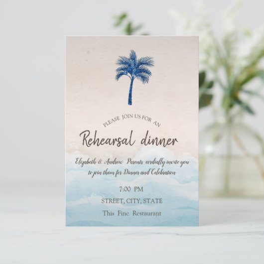 Tropisch strand van Glitter Palm repesial Dinner Kaart (Staand voorkant)