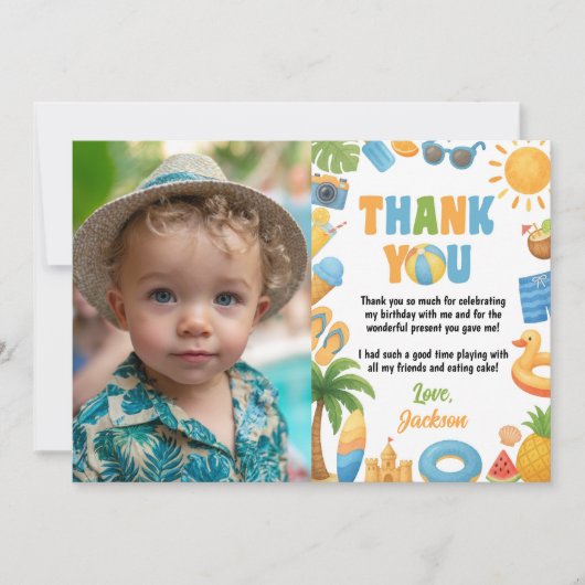 Tropisch strand verjaardagsfeestje zomerfeest foto bedankkaart (Voorkant)