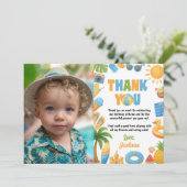 Tropisch strand verjaardagsfeestje zomerfeest foto bedankkaart (Staand voorkant)