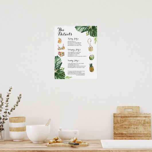 Tropisch strand vrijgezellenweekend Itinerary  Poster (Keuken)