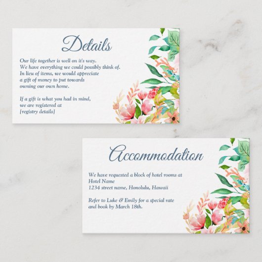 Tropisch strand Waterverf bruiloft Informatiekaartje (Voorkant / Achterkant)