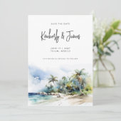 Tropisch strand Waterverf Destination Wedding Save The Date (Staand voorkant)