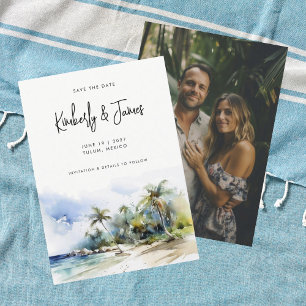 Tropisch strand Waterverf Destination Wedding Save The Date