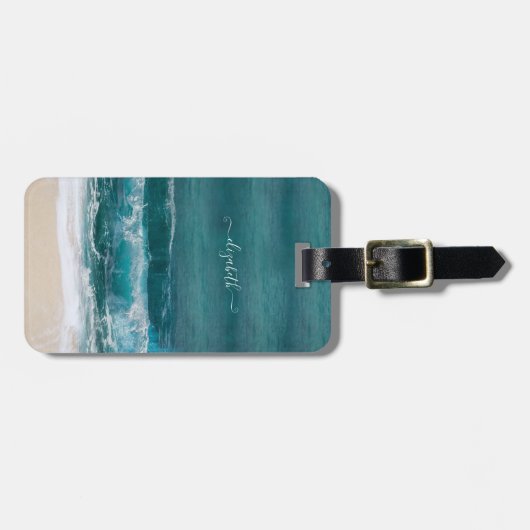Tropisch strand Waves Sand Name Modern Bagagelabel (Voorkant horizontaal)