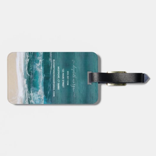 Tropisch strand Waves Sand Name Modern Bagagelabel (Achterkant horizontaal)
