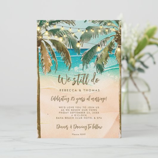 tropisch strand we still do hernieuwingsuitnodigin kaart (Staand voorkant)