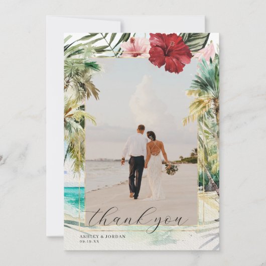 Tropisch strand | Weddenfoto Bedankkaart (Voorkant)