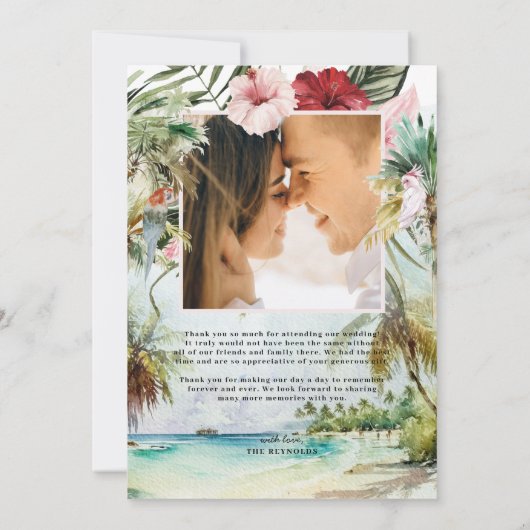 Tropisch strand | Weddenfoto Bedankkaart (Achterkant)