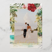 Tropisch strand | Weddenfoto Hartelijk dank Folie Uitnodiging (Voorkant)