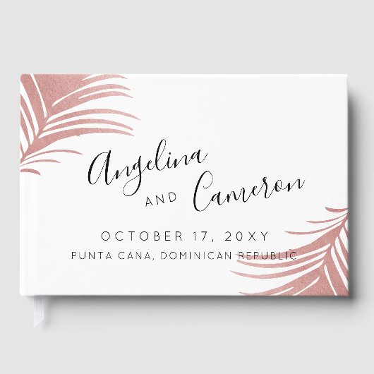 Tropisch strand Weddenschap Roos Gold Pink Palm Le Gastenboek (Voorkant)