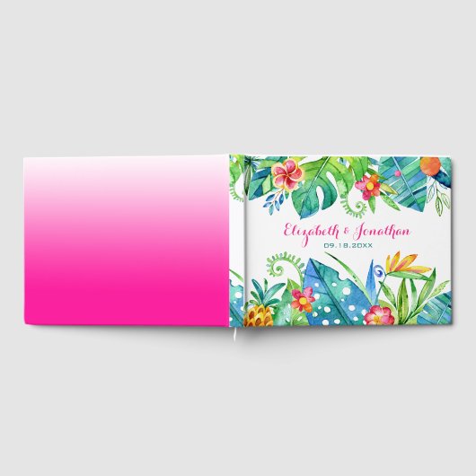 Tropisch strand Wedding Berry Pink Blauwgroen Flor Gastenboek (Volledig)