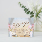 Tropisch strand Wedding Starfish Shells RSVP Aankondigingskaart (Staand voorkant)