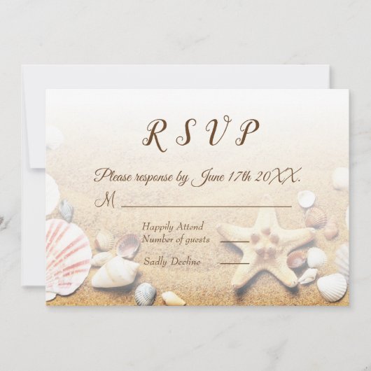 Tropisch strand Wedding Starfish Shells RSVP Kaart (Voorkant)