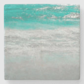Tropisch strand White Turquoise Coastal Ocean Wave Stenen Onderzetter (Voorkant)