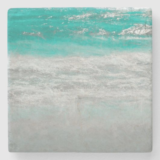 Tropisch strand White Turquoise Coastal Ocean Wave Stenen Onderzetter (Voorkant)