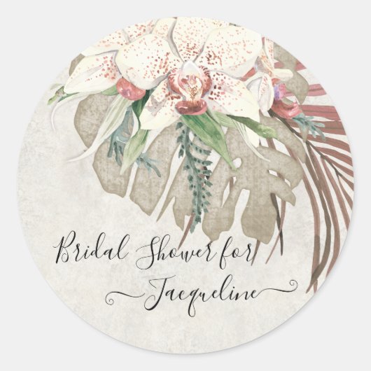 Tropisch strand Wit roze orchidee bloemblaadje Ronde Sticker (Voorkant)