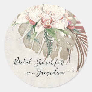 Tropisch strand Wit roze orchidee bloemblaadje Ronde Sticker