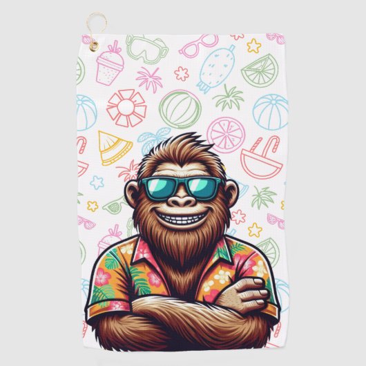 Tropisch/strand yeti/bigfoot golfhanddoek (Voorkant)