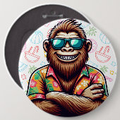 Tropisch/strand yeti/bigfoot ronde button 6,0 cm (Voorkant /achterkant)