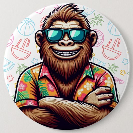 Tropisch/strand yeti/bigfoot ronde button 6,0 cm (Voorkant)